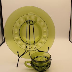 Vintage MCM Indiana Green King&#39;s Crown Thumbprint Cup and Plate Snack/ Luncheon Set MCM