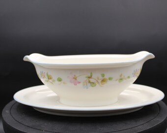 Vintage Noritake Ivory Bone China Melody #7212 Gravy Bowl with Attached Underplate Made in Japan