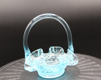 ヴィンテージ フェントン ブルー ホブネイル ガラス バスケット