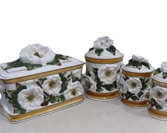 Choice of K & K Ceramic Magnolia Breadbox or Canisters *Read Description Carefully*