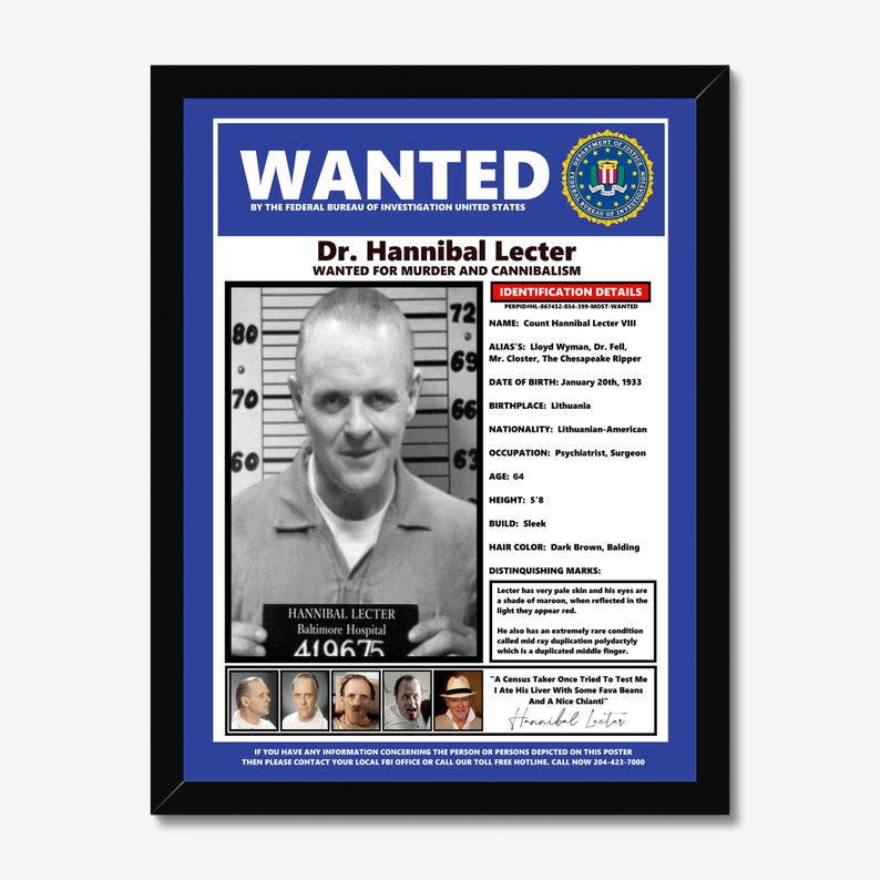 Lecter Sign Buy Hannibal Lecter Wanted Poster Digital Download Super Quality 12x16 ...