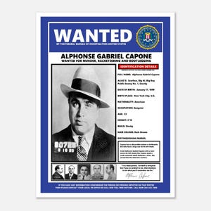 Póster clásico de papel semibrillante "Se busca al FBI" de Al Capone (Legacy), gánster, Chicago, Scarface, FBI