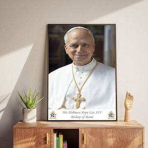 Pope Leo XIV Photo Portrait With Text And Coat Of Arms Digital Download 3 High Quality Files