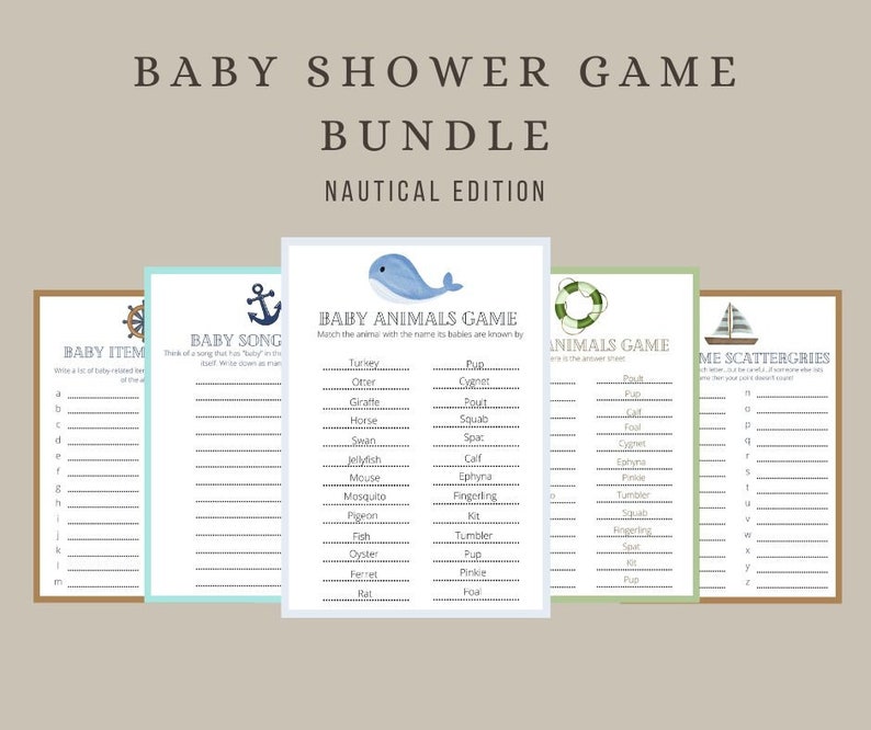 Nautical Baby Shower Game Bundle | Printable Baby Shower Games ...