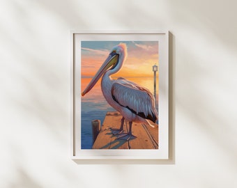 Pelikaan schilderij | Afdrukbare digitale kunst | Nautische Bird Art Print Coastal Decor Audubon Pelican Bird Print Giclee Art Print | 110