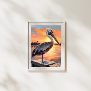 Brown Pelican Oil Painting | Printable Art Print | Nautical Bird Art Audubon Bird Print | 111