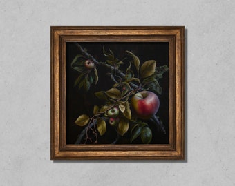 Apples Dark Fruit Still Life Kitchen Art Vintage Oil Painting Dark Academia Antique Wall Art Digital Download Printable Art Print