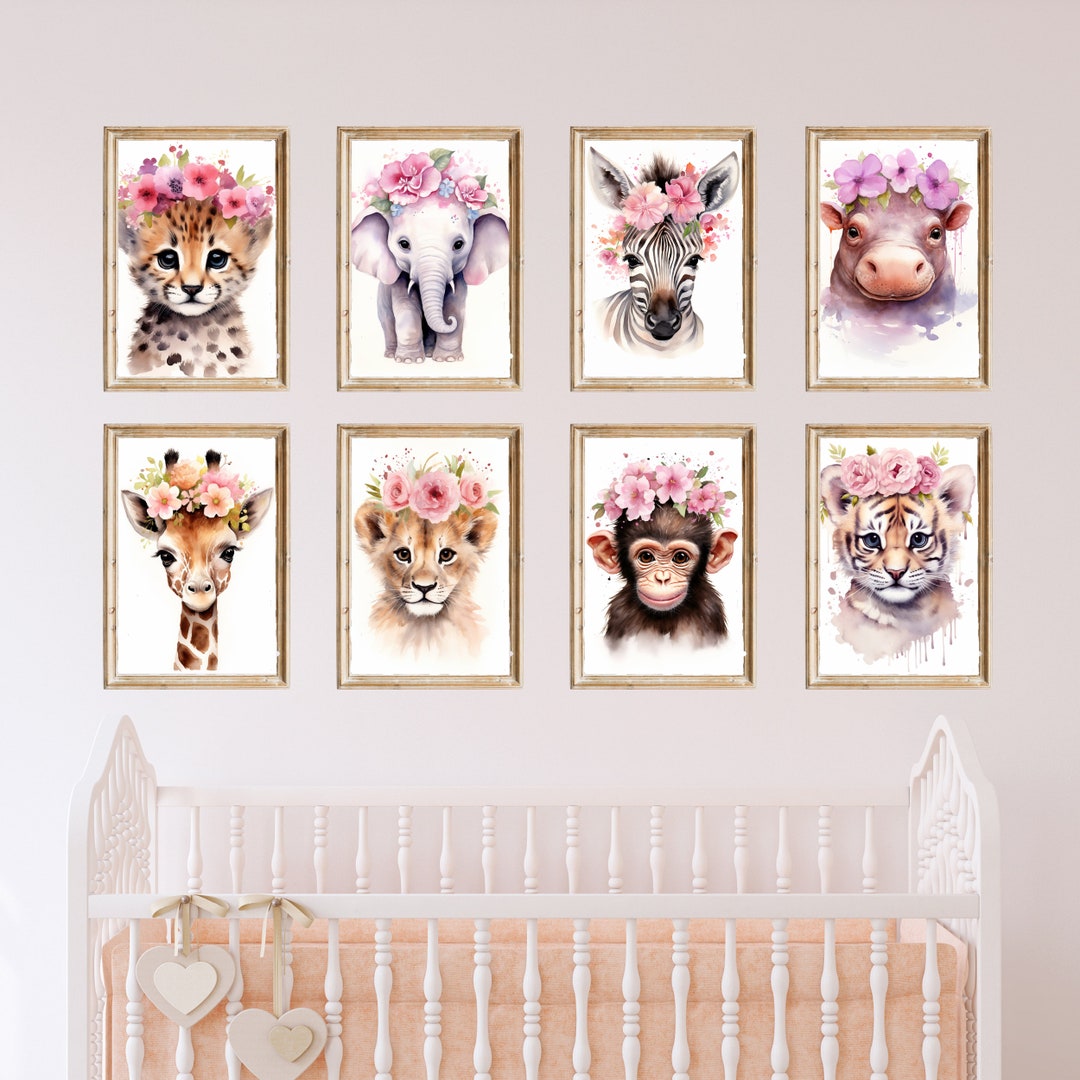 Blush Pink Safari Animal Nursery Wall Art Set of 8 Prints | Printable ...