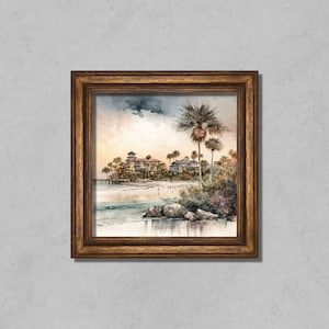 Beach Life Tropical Island Watercolor Landscape Painting Beach House Wall Art Print Palm Tree Printable Art Hawaiian Islands Art Print