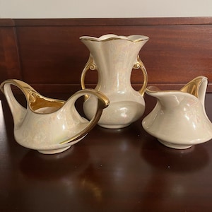 Pearl China Pearlescent and Iridescent Lusterware Ivory 22kt Gold Trim