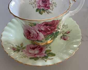 Vintage Royal Albert American Beauty Green Background Tea Cup