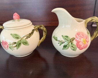 Hand Painted Franciscan Desert Rose Creamer and Covered Sugar
