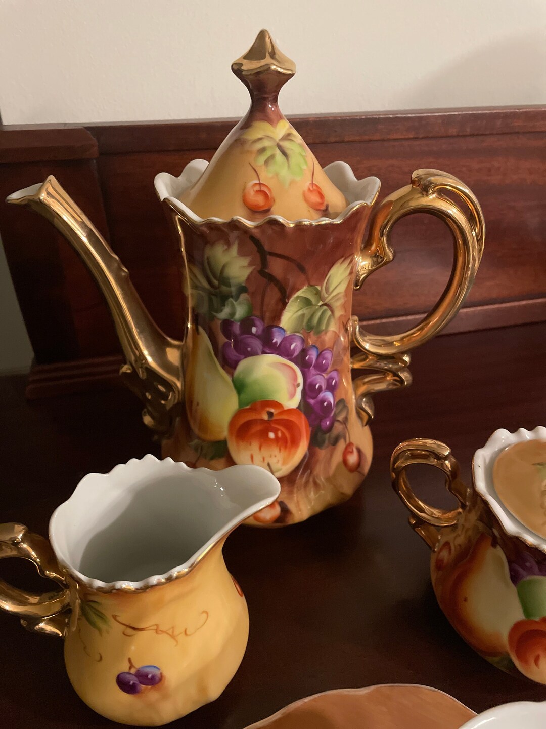Lefton Hand Painted Tea Set Heritage Brown Fruit Pattern - Etsy