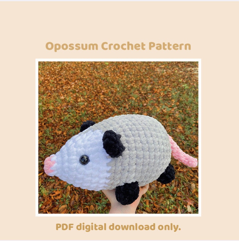 Modèle d'opossum au crochet PDF TÉLÉCHARGEMENT NUMÉRIQUE uniquement image 1