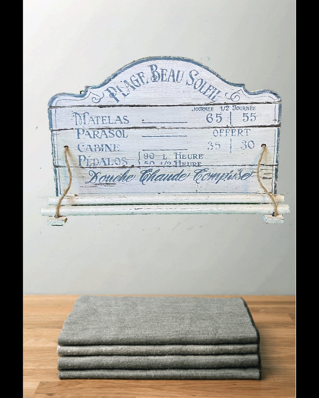 Vintage French Wall Décor Shabby Chic Distressed Whitewash Hanging