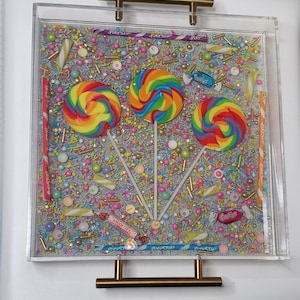 Candy Tray - Colorful and nostalgic candy tray, serving tray, coffee table tray with real candy and sprinkles