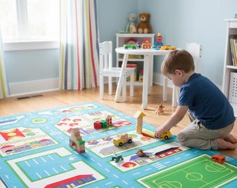 City Roads Kids Rug | Antibacterial Play Mat, Foldable