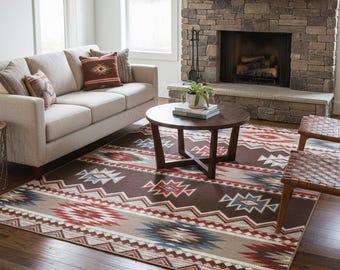Boho Tribal Rug: Traditional Turkish Style, Washable Polyester