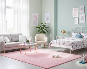 Pink Plush Shaggy Rug, Modern Soft Polyester Area Rug
