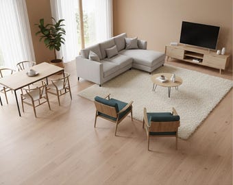 Cream Shaggy Plush Rug, Modern Woven Polyester, Antibacterial Jute Base