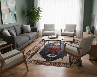 Distressed Traditional Turkish Area Rug: Bordered, Washable