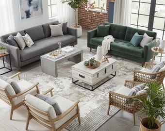 Abstract Modern Living Room Rug, Light Grey and Brown