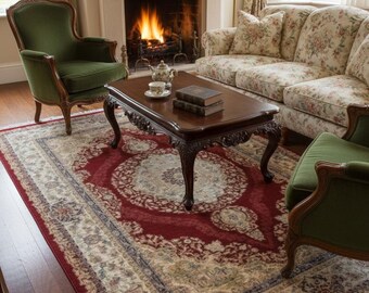 Burgundy Red Turkish Area Rug, Traditional Polyester Rug
