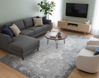Abstract Grey Area Rug, Modern Soft Polyester Carpet