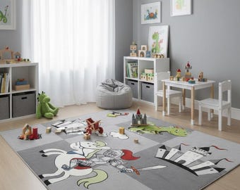 Knight and Dragon Kids Rug | Antibacterial Play Mat