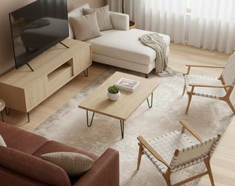 Abstract Brown Living Room Rug, Soft Polyester, Modern Design