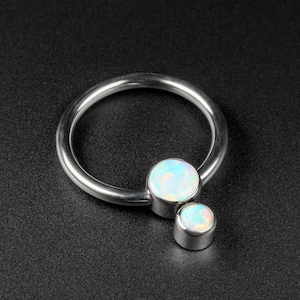 Double Fire & Snow Synth Opal Titanium BCR Ball Close Ring | Titanium BCR Ball Closure Ring | Piercing Ring | Body Jewelry Rings| ASTM F-136