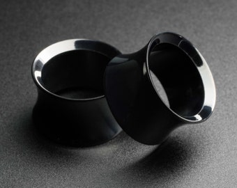 Tunnel double évasé en PVD noir | Jauges auriculaires en acier chirurgical 316L pour oreilles étirées | Étireurs d'oreilles | Flesh Tunnels ***Pas de TARIFS !