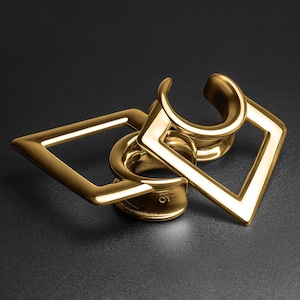 Geometric Diamond Hanger Gold PVD Saddle Ear Weight | Ear Weight Gauges For Stretched Ears | Mirror Polish | Ear Lobe Hangers