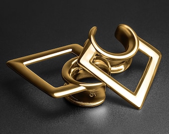 Geometric Diamond Hanger Gold PVD Saddle Ear Weight | Ear Weight Gauges For Stretched Ears | Mirror Polish | Ear Lobe Hangers ***No TARIFFS!