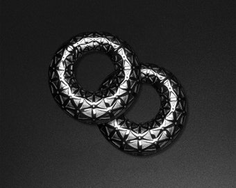 Engraved Geometric Black PVD Magnetic Ear Weight | Ear Weight Gauges For Stretched Ears | Mirror Polish | Ear Lobe Hangers