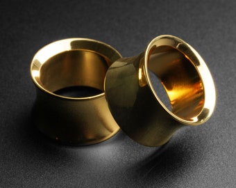 Gold PVD Saddle Fit Double Flare Tunnel | 316L Surgical Steel Ear Gauges For Stretched Ears | Ear Stretchers | Flesh Tunnels