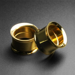 Gold PVD Double Flare Screw Fit Tunnel (Internally Threaded) | 316L Surgical Steel Ear Gauges For Stretched Ears | Flesh Tunnels