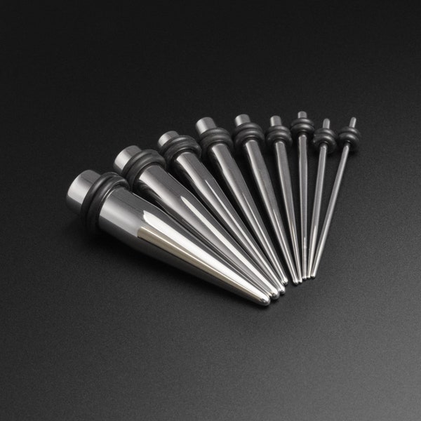 Ear Stretching Kit | Surgical Steel Taper Set | 316L Surgical Steel Expander Gauging | 1.6mm (14g) - 10mm (00g) | Ear Gauges Lobe Set