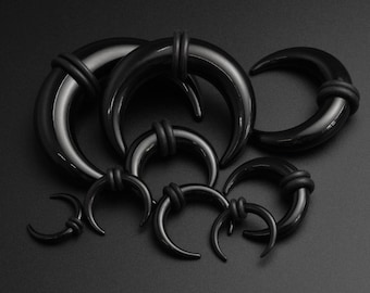 Kit d'étirement du septum | Kit de pinces acryliques noires | Kit de mesure du septum et des oreilles | Ensemble de lobes de contours d'oreilles noirs | Jeu de 1,6 mm (14 g) - 10 mm (00 g)