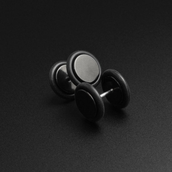 Black PVD Fake Gauge Plug | For Pierced Ears | Faux Ear Gauges | Fake Stretchers | FREE Worldwide Delivery!