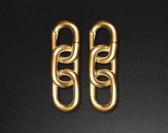 Triple Cable Chain Gold PVD Magnetic Ear Weight | Ear Weight Gauges For Stretched Ears | Mirror Polish | Ear Lobe Hangers