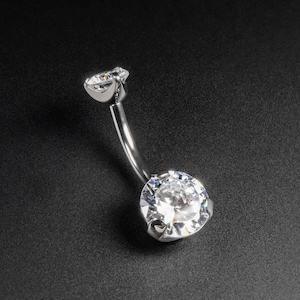 Double Clear Jewelled Internally Threaded Titanium Belly Bar | Titanium Belly Bars | Belly Button Navel Jewelry | Mirror Polish Belly Ring