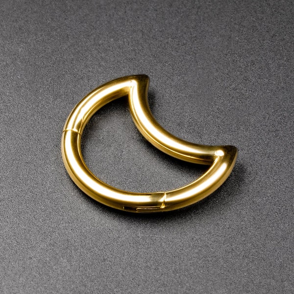 Crescent Gold PVD Titanium Hinged Segment Daith Earring | Titanium Daith Ring | Daith Piercing Earring Hoop Stud | Clicker Ring