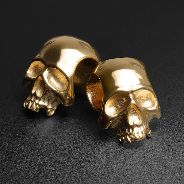 Peso para oreja con diseño de calavera 3D y PVD dorado / Medidor de peso para orejas estiradas / Pulido de espejo / Perchas para lóbulos de oreja