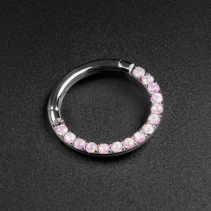 Multi Rose Pink Synth Opal Titanium Hinged Segment Ring | Titanium Nose Rings | Hinged Segment Nose Stud Body Jewelry | Mirror Polish