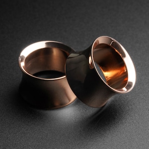 Rose Gold PVD Saddle Fit Double Flare Tunnel | 316L Surgical Steel Ear Gauges For Stretched Ears | Ear Stretchers | Flesh Tunnels