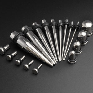 Ear Stretching Kit | Surgical Steel Taper & Single Flare Plug Kit | 316L Surgical Steel | 1.6mm (14g) - 10mm (00g) | Ear Gauges Lobe Set