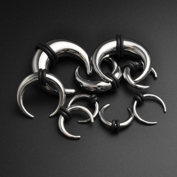 Kit di allungamento del setto / Kit pincher in acciaio chirurgico / Kit di misurazione del setto e dell'orecchio / Set di lobi per misuratori dell'orecchio in acciaio 316L / 1,6 mm (14 g) - 10 mm (00 g)