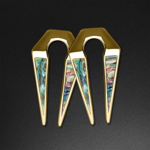 Geometrische Schlüsselloch Muschel & Gold PVD Ohrgewicht | Ohrgewichtsmesser für gestreckte Ohren | Spiegelpolitur | Ohrhänger