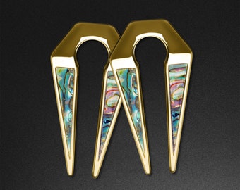 Geometric Keyhole Shell & Gold PVD Ear Weight | Ear Weight Gauges For Stretched Ears | Mirror Polish | Ear Lobe Hangers